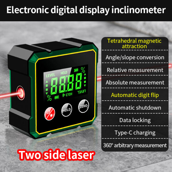 Magnetic Digital Angle Finder With Electronic Laser Gauge Protractor Inclinometer Level Magnets Level Ruler Angle Slope - Image 3