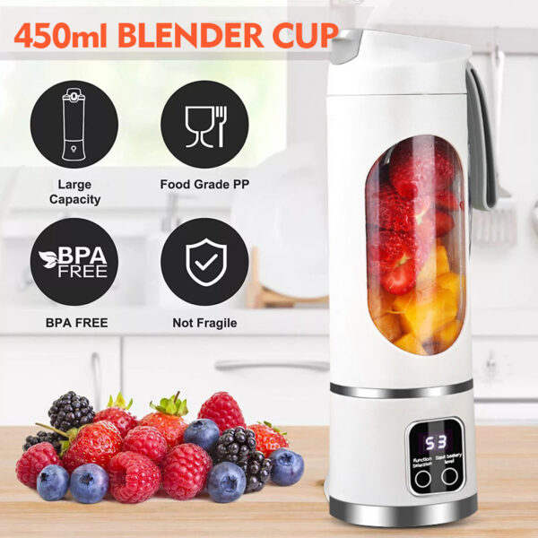 Portable USB Rechargeable Juicer Cup Electric Mixer Blender Smoothie Maker 450ml - Image 2
