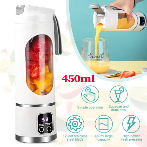 Portable USB Rechargeable Juicer Cup Electric Mixer Blender Smoothie Maker 450ml - Image 10